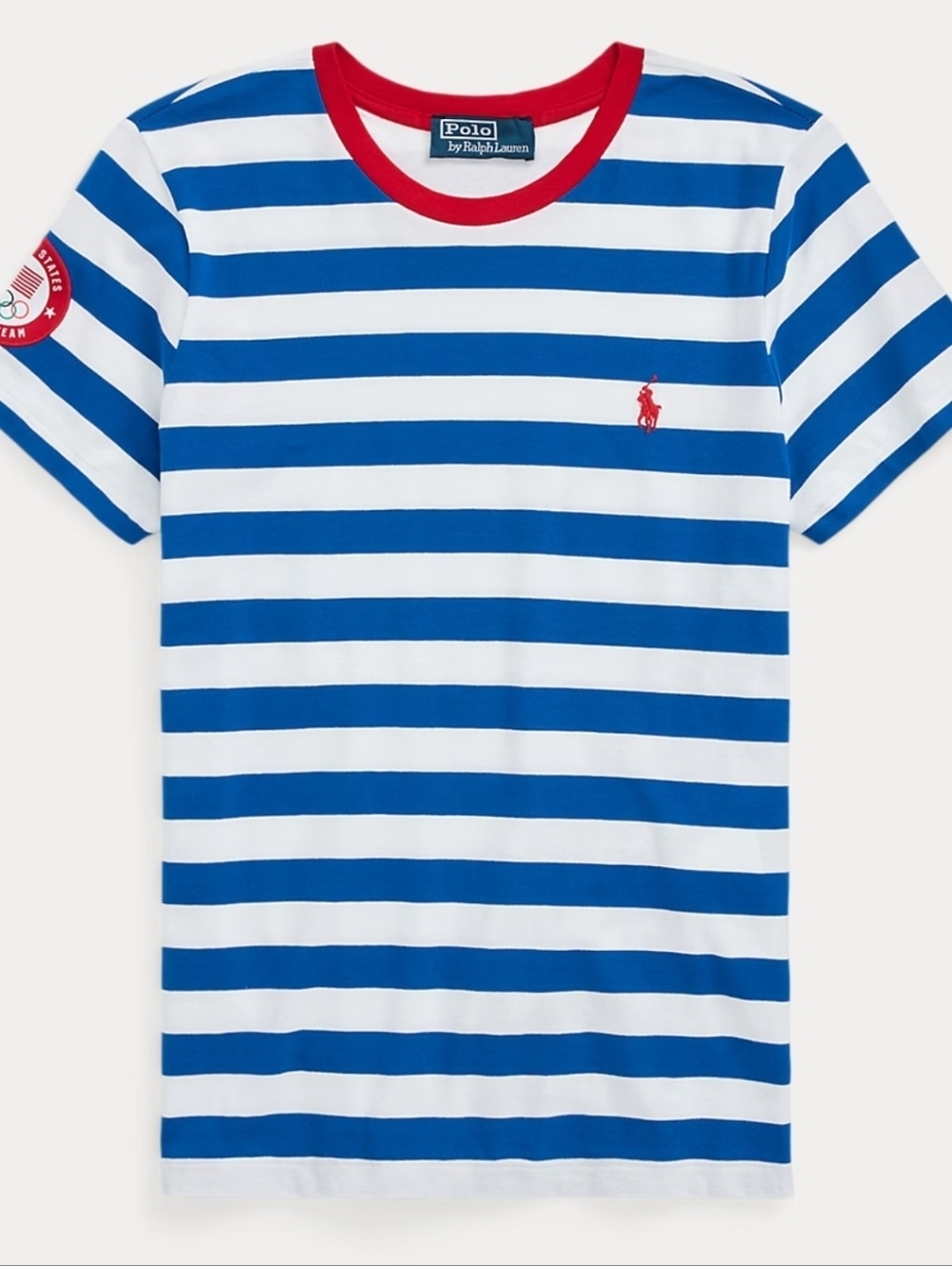 Polo Ralph Lauren Team USA Olympic Striped Crewneck T-Shirt And USA Patch, Small